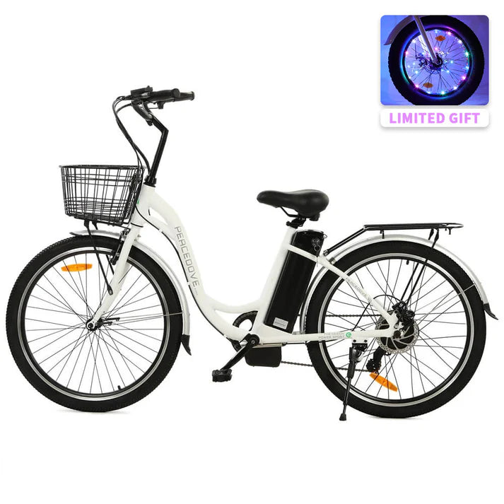 Ecotric - Peacedove - 26inch City E-Bike with Basket and Rear Rack