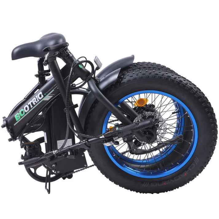 Ecotric - Cheetah- 36V Fat Tire Portable and Folding Electric Bike-Matt Black and blue