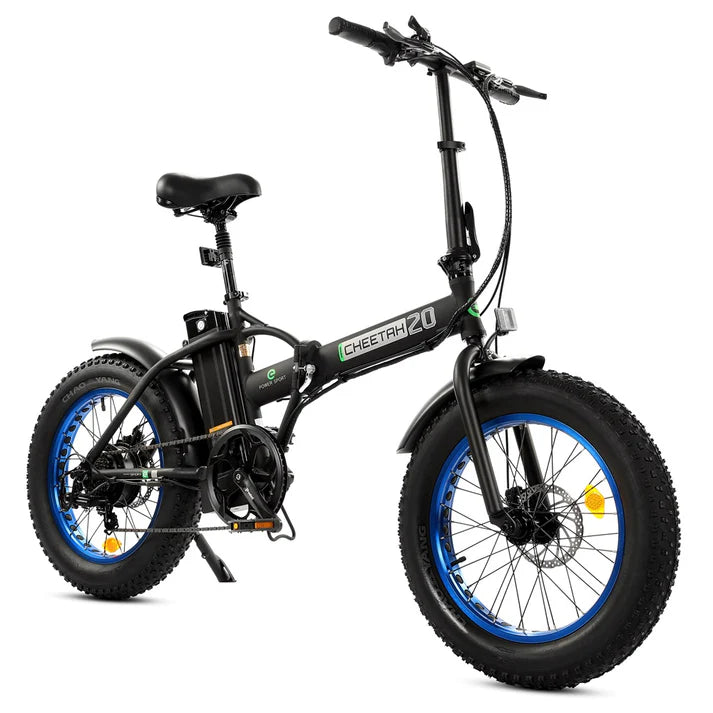 Ecotric - Cheetah- 36V Fat Tire Portable and Folding Electric Bike-Matt Black and blue