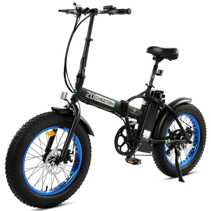 Ecotric - Cheetah- 36V Fat Tire Portable and Folding Electric Bike-Matt Black and blue