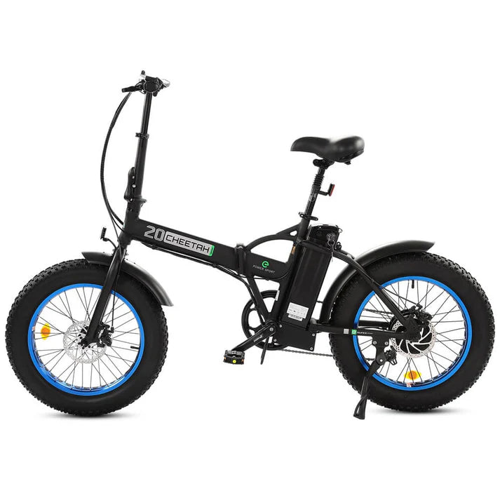 Ecotric - Cheetah- 36V Fat Tire Portable and Folding Electric Bike-Matt Black and blue