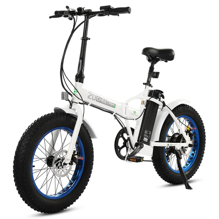 Ecotric - Cheetah - Fat Tire Portable and Folding Electric Bike-White and Blue