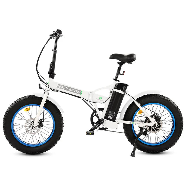 Ecotric - Cheetah - Fat Tire Portable and Folding Electric Bike-White and Blue