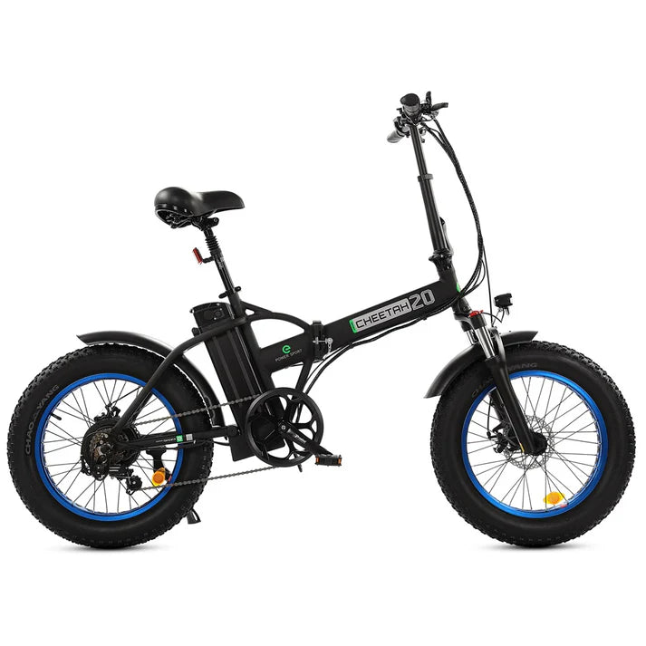 Ecotric - Cheetah - 48V Fat Tire Portable and Folding Electric Bike with LCD display-Black and Blue