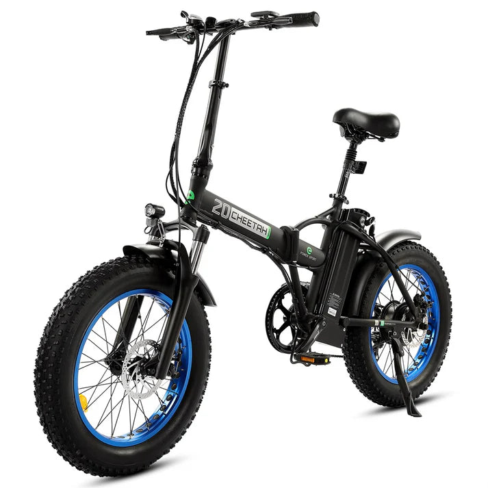 Ecotric - Cheetah - 48V Fat Tire Portable and Folding Electric Bike with LCD display-Black and Blue